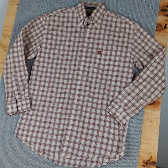 Wrangler George Strait Western Shirt Mens Small Tan/Red Checkered Button Down - Picture 3 of 13